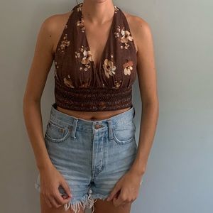 Free People Brown Floral Halter Top